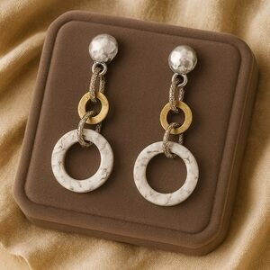 Premier Designs MILAN Two-Tone Hammered Earrings Matte Gold Silver 2.5” EUC #177